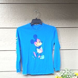 Disney Disneyland Blue Long Sleeve Mickey Tie Dye Tee S